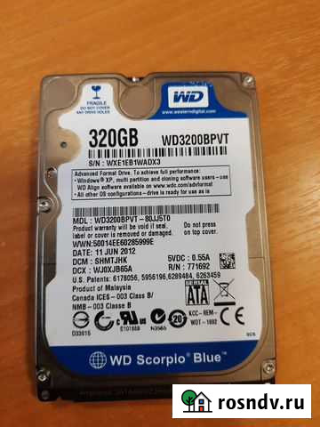 Western Digital 320 Гб WD3200bpvt SATA 2 Таганрог - изображение 1