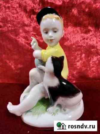 Редкая статуэтка Мальчик с кошкой, СССР, 1950е г Казань