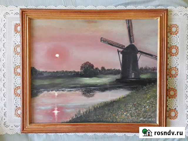 Картина маслом Деревенский пейзаж с мельницей Москва - изображение 1