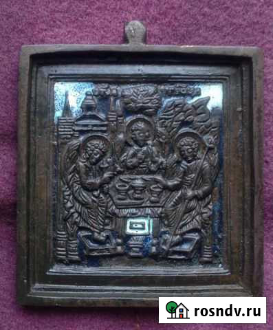 Меднолитая икона Троица Ветхозаветная две эмали Брянск - изображение 1