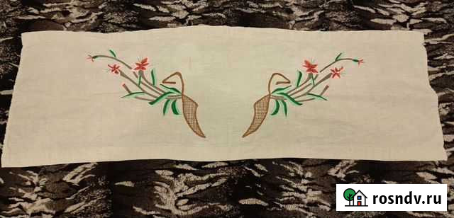 Накидка на сундук, старинная вышивка гладью, лён Владимир - изображение 1