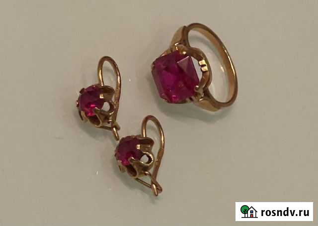 Золотые Серьги и кольцо с рубином СССР Симферополь - изображение 1