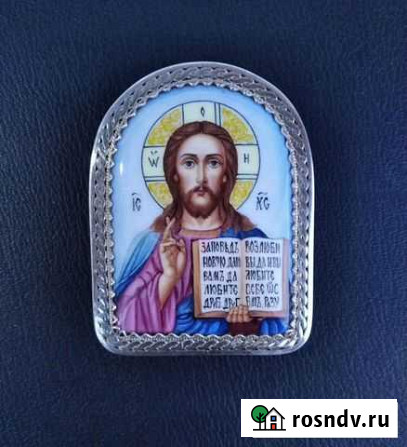 Икона Иисус Христос Живопись Финифть Проба Серебро Ростов - изображение 1