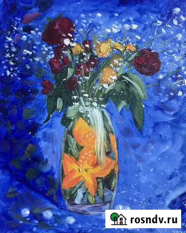 Букет роз в вазе. Картина маслом 20х25 Благовещенск - изображение 1