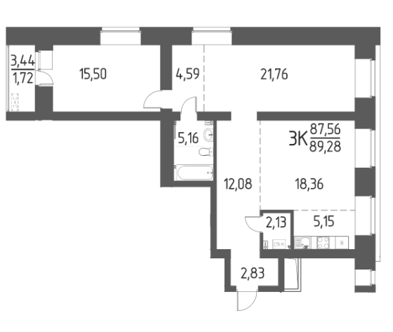3-комнатная квартира, 89.3 м², 2/6 эт. на продажу в Томске Томск