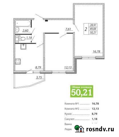 2-комнатная квартира, 50 м², 8/8 эт. на продажу во Всеволожске Всеволожск - изображение 1