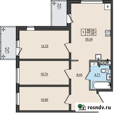3-комнатная квартира, 71 м², 5/9 эт. на продажу в Пскове Псков - изображение 1