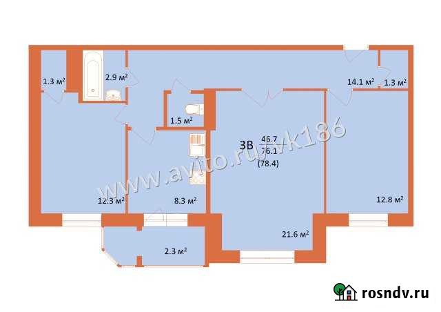 3-комнатная квартира, 78 м², 3/5 эт. на продажу в Белом Яре Ханты-Мансийского АО Белый Яр - изображение 1