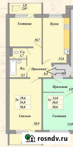 2-комнатная квартира, 59 м², 2/10 эт. на продажу в Омске Омск - изображение 1