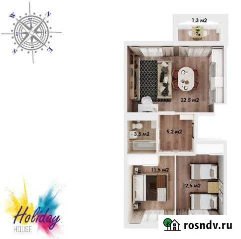 2-комнатная квартира, 56 м², 3/4 эт. на продажу в Супсехе Супсех - изображение 1