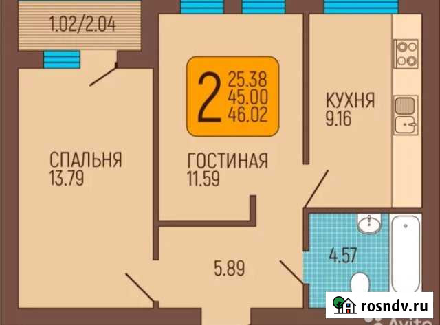 2-комнатная квартира, 46 м², 2/6 эт. на продажу в Гурьевске Калининградской области Гурьевск - изображение 1