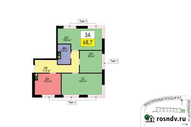 3-комнатная квартира, 68 м², 24/24 эт. на продажу в Коммунарке Коммунарка - изображение 1