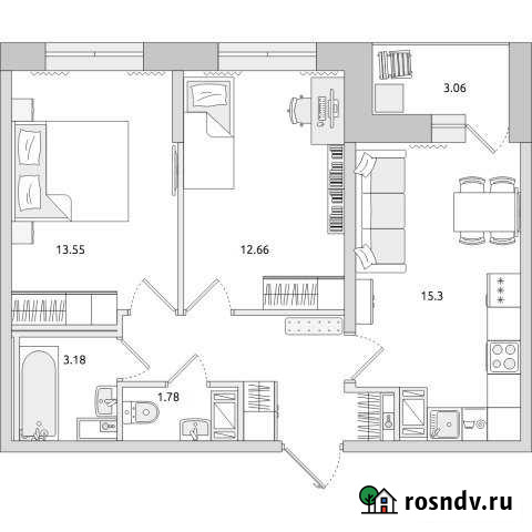3-комнатная квартира, 56 м², 4/20 эт. на продажу в Санкт-Петербурге Санкт-Петербург - изображение 1