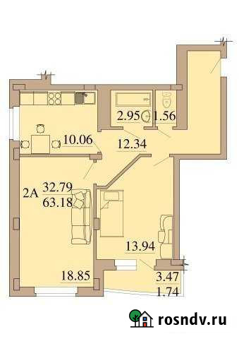 2-комнатная квартира, 63 м², 2/13 эт. на продажу в Курске Курск - изображение 1