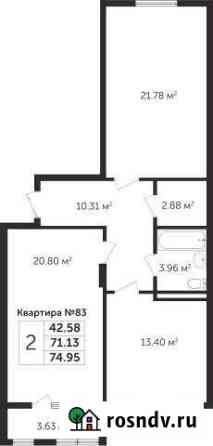 2-комнатная квартира, 74 м², 3/3 эт. на продажу в Мысхако Мысхако