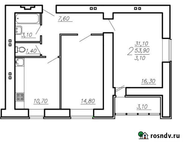 2-комнатная квартира, 57 м², 12/15 эт. на продажу в Засечном Засечное - изображение 1