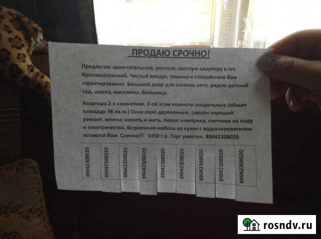 2-комнатная квартира, 36 м², 2/2 эт. на продажу в Краснозатонском Краснозатонский - изображение 1