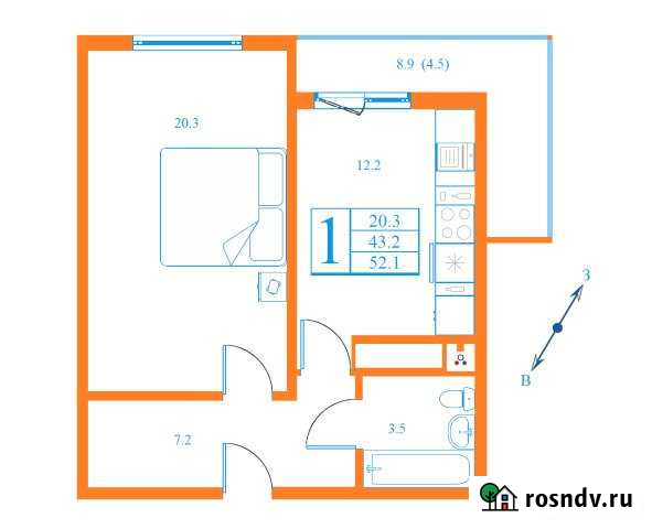 1-комнатная квартира, 52 м², 2/17 эт. на продажу в Дмитрове Дмитров - изображение 1