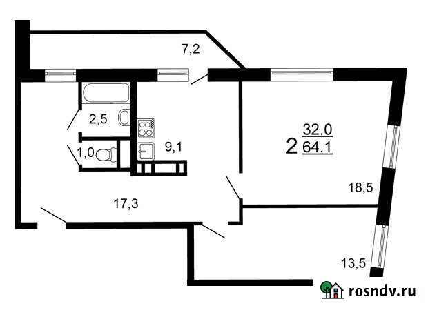 2-комнатная квартира, 64 м², 2/15 эт. на продажу в Деденево Деденево - изображение 1
