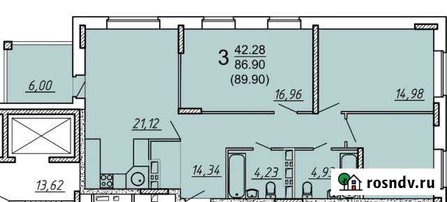 3-комнатная квартира, 89 м², 13/15 эт. на продажу в Брянске Брянск - изображение 1