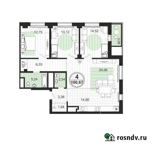 4-комнатная квартира, 100 м², 18/25 эт. на продажу в Челябинске Челябинск - изображение 1