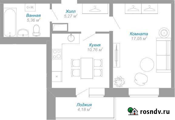 1-комнатная квартира, 40 м², 6/12 эт. на продажу в Буграх Бугры - изображение 1