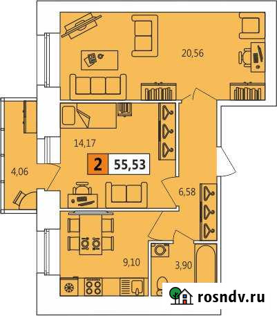 2-комнатная квартира, 56 м², 14/14 эт. на продажу в Архангельске Архангельск - изображение 1