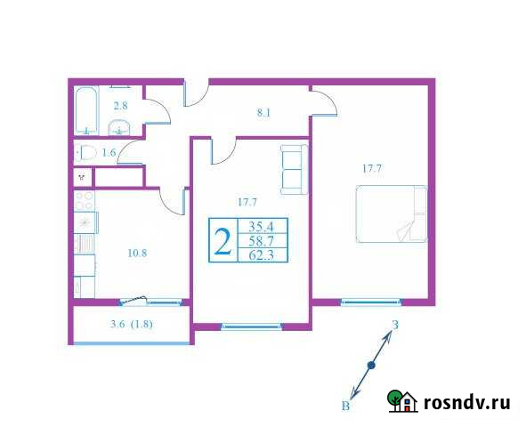 2-комнатная квартира, 60 м², 3/17 эт. на продажу в Дмитрове Дмитров - изображение 1