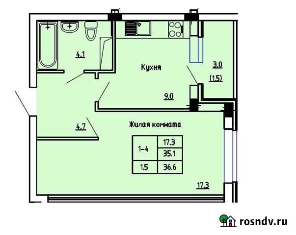 1-комнатная квартира, 36 м², 2/7 эт. на продажу в Красненькой Красненькая - изображение 1