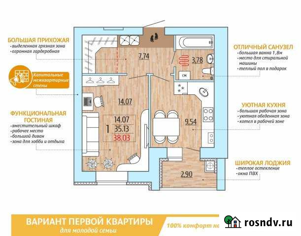 1-комнатная квартира, 38 м², 10/10 эт. на продажу в Рыбном Рыбное - изображение 1