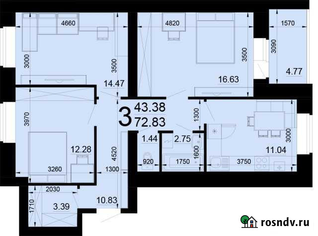 3-комнатная квартира, 77 м², 7/7 эт. на продажу в Великом Новгороде Великий Новгород - изображение 1