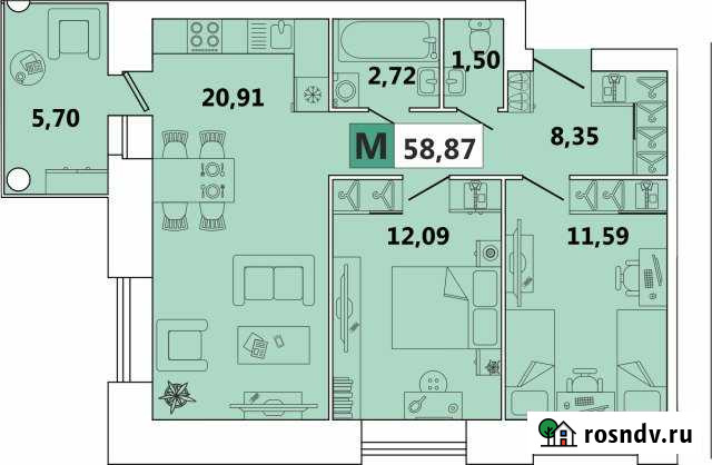 3-комнатная квартира, 59 м², 2/9 эт. на продажу в Северодвинске Северодвинск - изображение 1