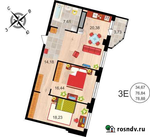 3-комнатная квартира, 78 м², 15/20 эт. на продажу в Липецке Липецк - изображение 1