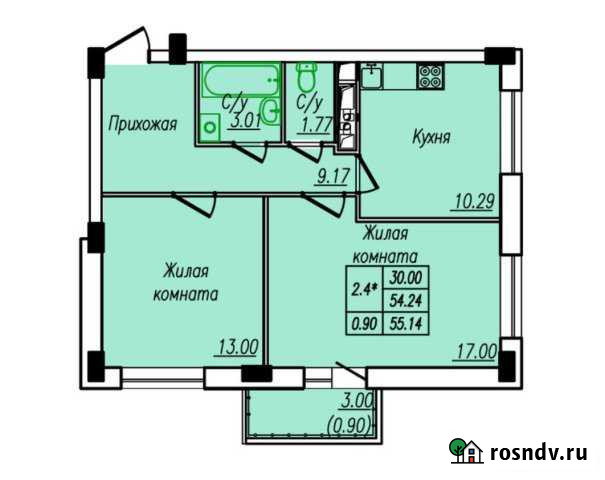 2-комнатная квартира, 55 м², 10/17 эт. на продажу в Абакане Абакан - изображение 1