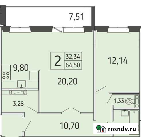2-комнатная квартира, 64 м², 7/17 эт. на продажу в Томске Томск - изображение 1