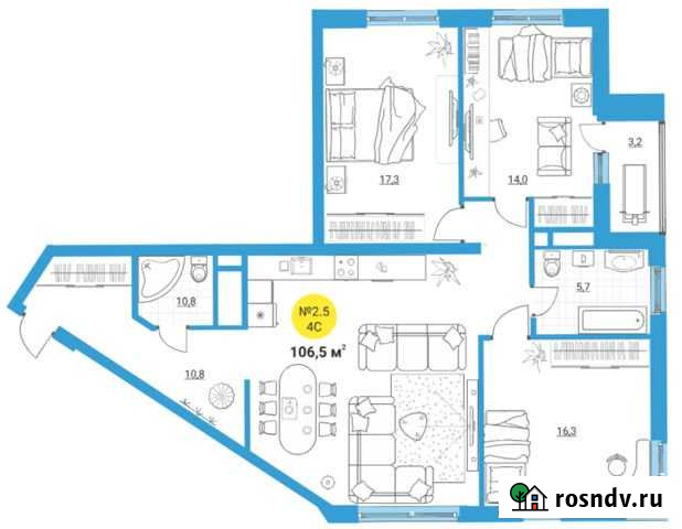 4-комнатная квартира, 106 м², 14/32 эт. на продажу в Екатеринбурге Екатеринбург - изображение 1