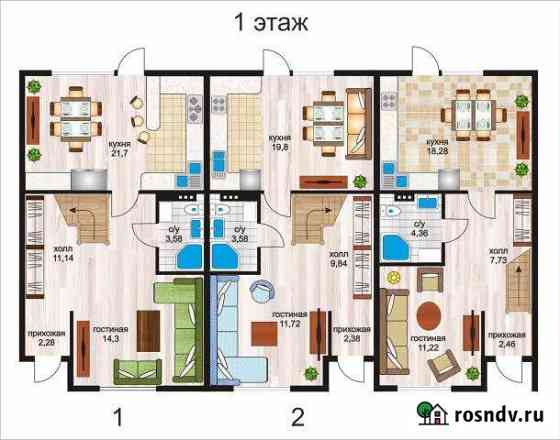 Таунхаус 85 м² на участке 2 сот. на продажу в Яблоновском Яблоновский