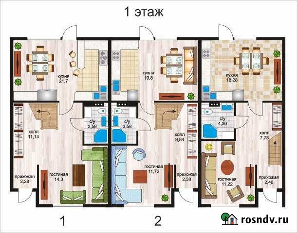 Таунхаус 85 м² на участке 2 сот. на продажу в Яблоновском Яблоновский - изображение 1