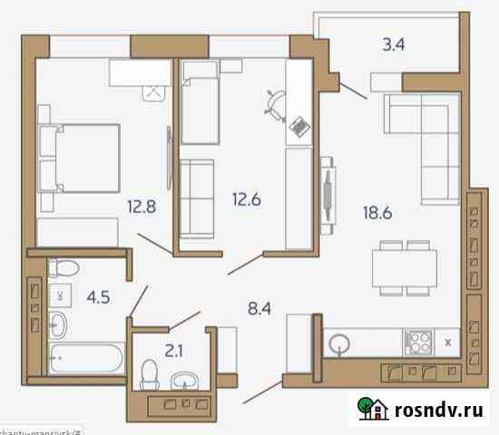 2-комнатная квартира, 62 м², 2/15 эт. на продажу в Ханты-Мансийске Ханты-Мансийск