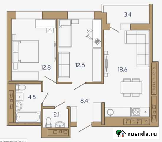 2-комнатная квартира, 62 м², 2/15 эт. на продажу в Ханты-Мансийске Ханты-Мансийск - изображение 1