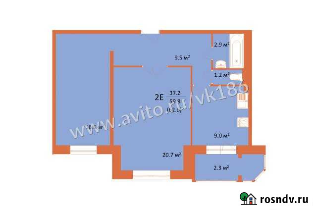 2-комнатная квартира, 62 м², 2/5 эт. на продажу в Белом Яре Ханты-Мансийского АО Белый Яр - изображение 1