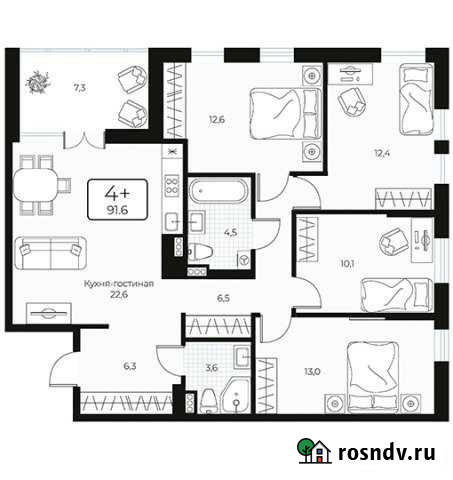 4-комнатная квартира, 91 м², 22/24 эт. на продажу в Тюмени Тюмень - изображение 1