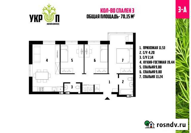 3-комнатная квартира, 70 м², 6/19 эт. на продажу в Астрахани Астрахань - изображение 1