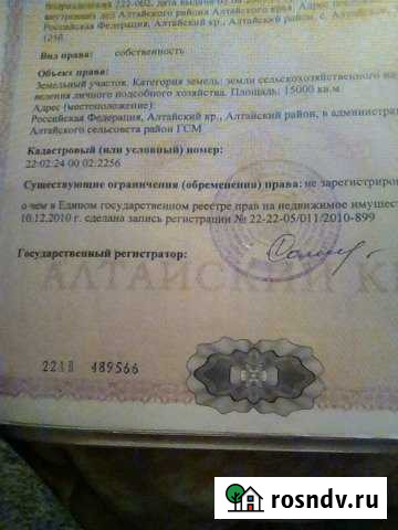 Участок СНТ, ДНП 1500 сот. на продажу в Алтайском Алтайское - изображение 1