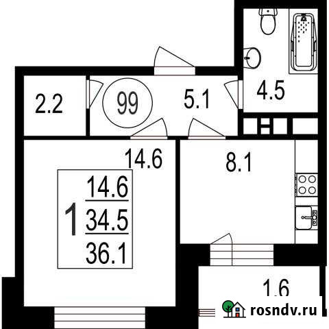 1-комнатная квартира, 36 м², 6/7 эт. на продажу в Пироговском Пироговский - изображение 1