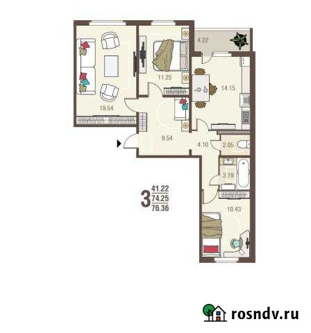 3-комнатная квартира, 76 м², 10/10 эт. на продажу в Курске Курск - изображение 1