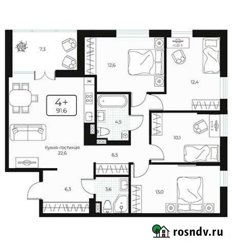 4-комнатная квартира, 91 м², 19/24 эт. на продажу в Тюмени Тюмень - изображение 1