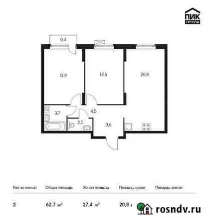 2-комнатная квартира, 62 м², 10/22 эт. на продажу в Обнинске Обнинск