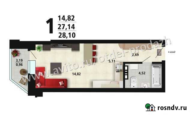 Квартира-студия, 28 м², 6/25 эт. на продажу в Воронеже Воронеж - изображение 1
