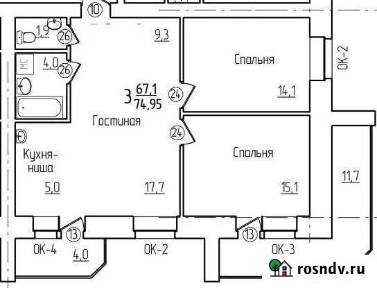 3-комнатная квартира, 75 м², 1/10 эт. на продажу в Благовещенске Благовещенск - изображение 1